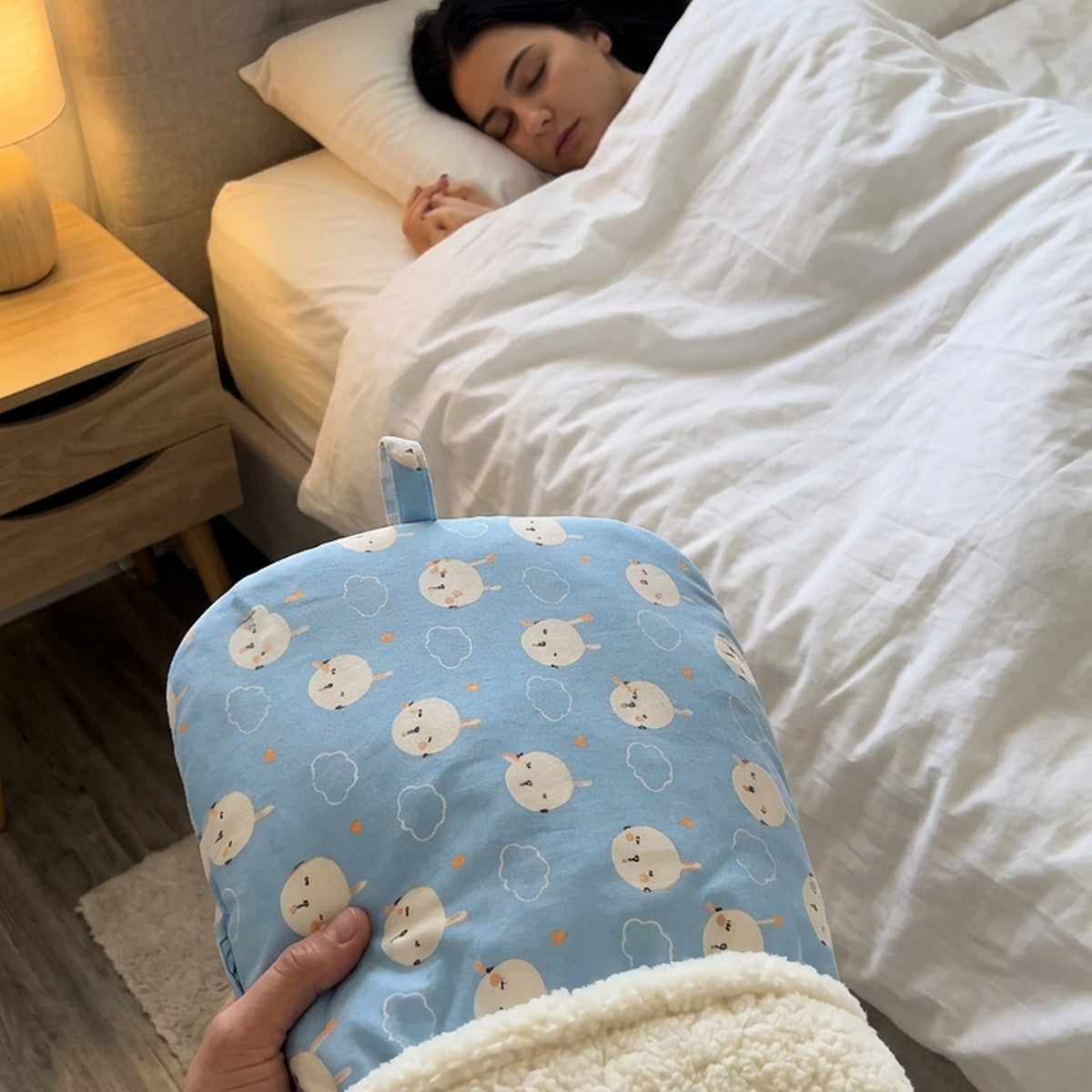 Burrowly Sky Blue burrow bed with sherpa opening